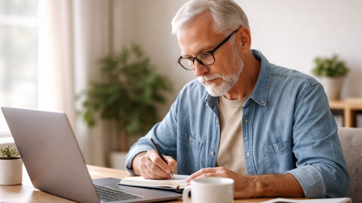 Focused at his home office desk